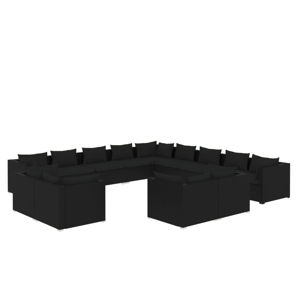 vidaXL Sodo komplektas su pagalvėlėmis, 13 dalių, juodas, poliratanas