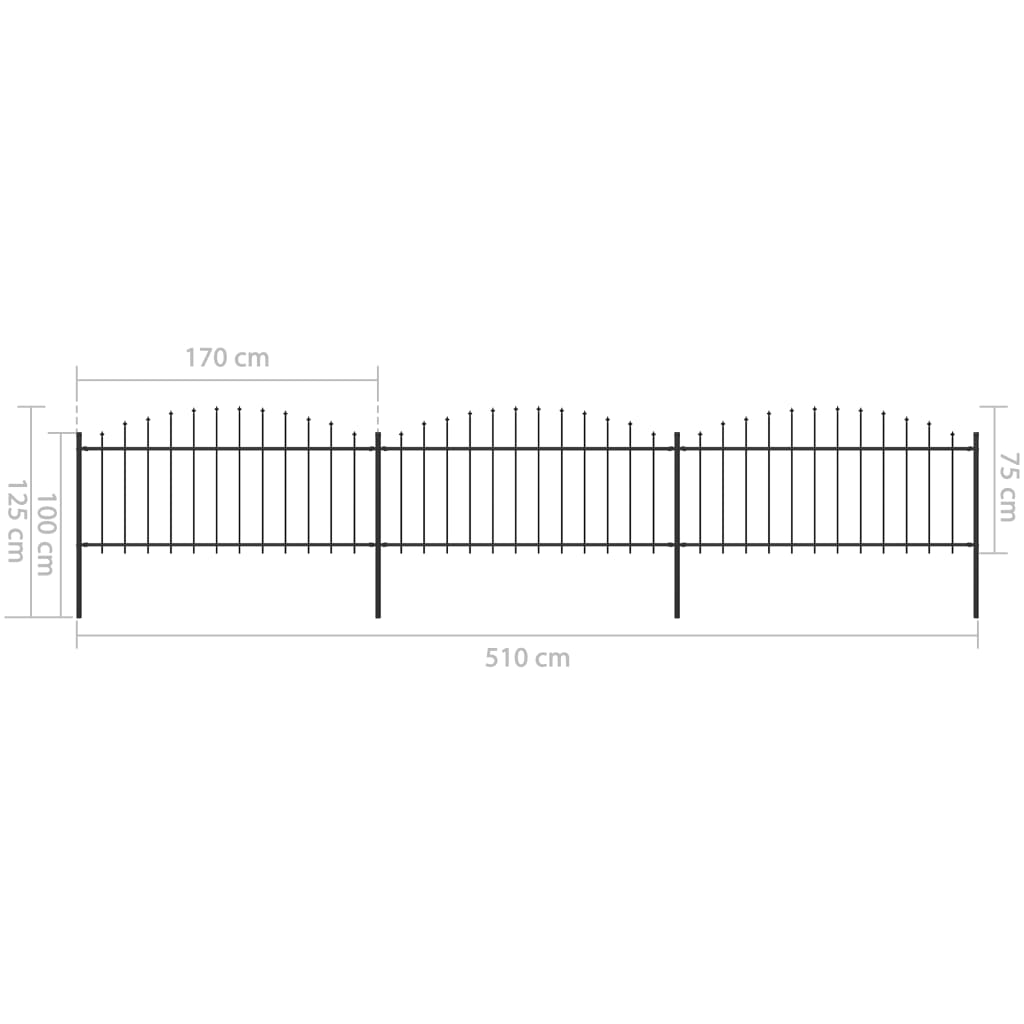 vidaXL Sodo tvora su iečių viršug., juoda, (0,5-0,75)x5,1m, plienas