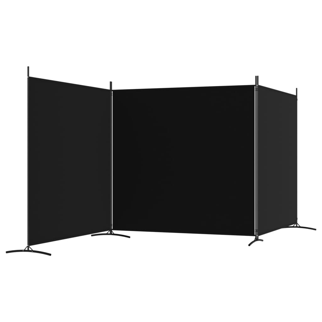 vidaXL Kambario pertvara, 3 dalių, juodos spalvos, 525x180cm, audinys