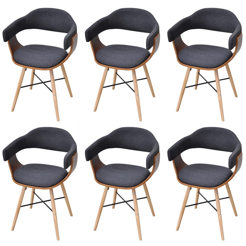 vidaXL Valgomojo kėdės, 6vnt., tamsiai pilkos, mediena ir audinys