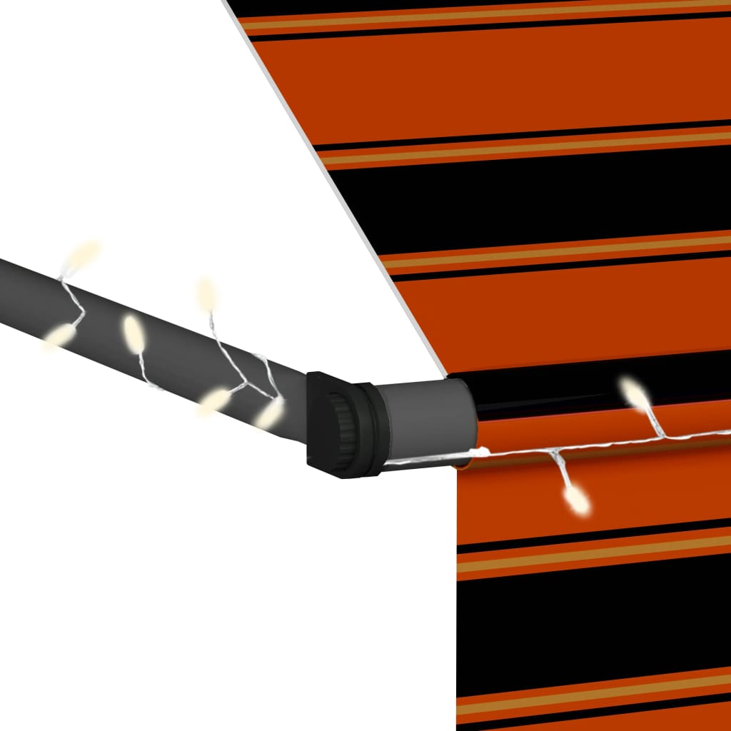 vidaXL Rankinė ištraukiama markizė su LED, oranžinė ir ruda, 150cm