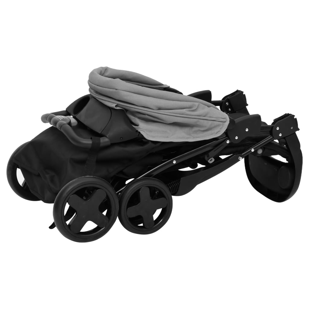 vidaXL Vaikiškas vežimėlis 3-1, šviesiai pilkas/juodas, plienas
