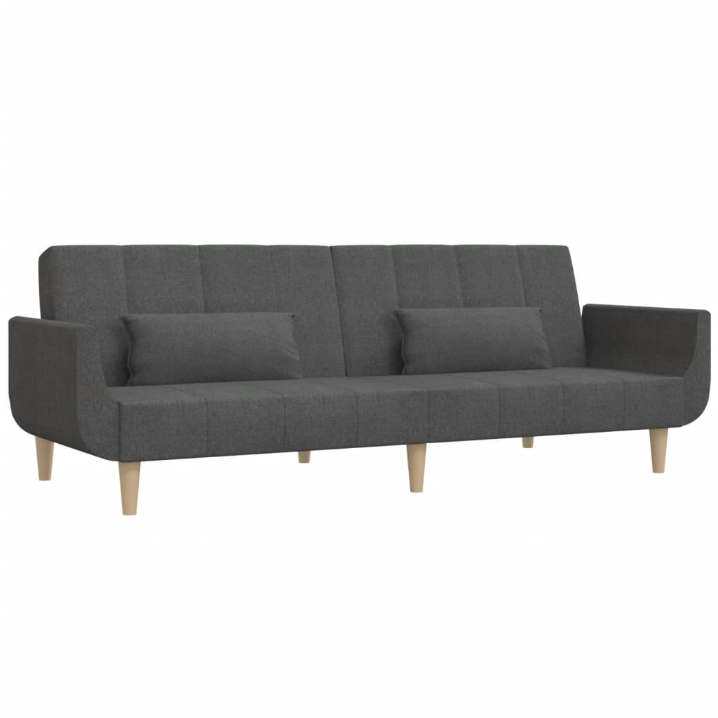 vidaXL Dvivietė sofa-lova su dvejomis pagalvėmis, pilka, audinys