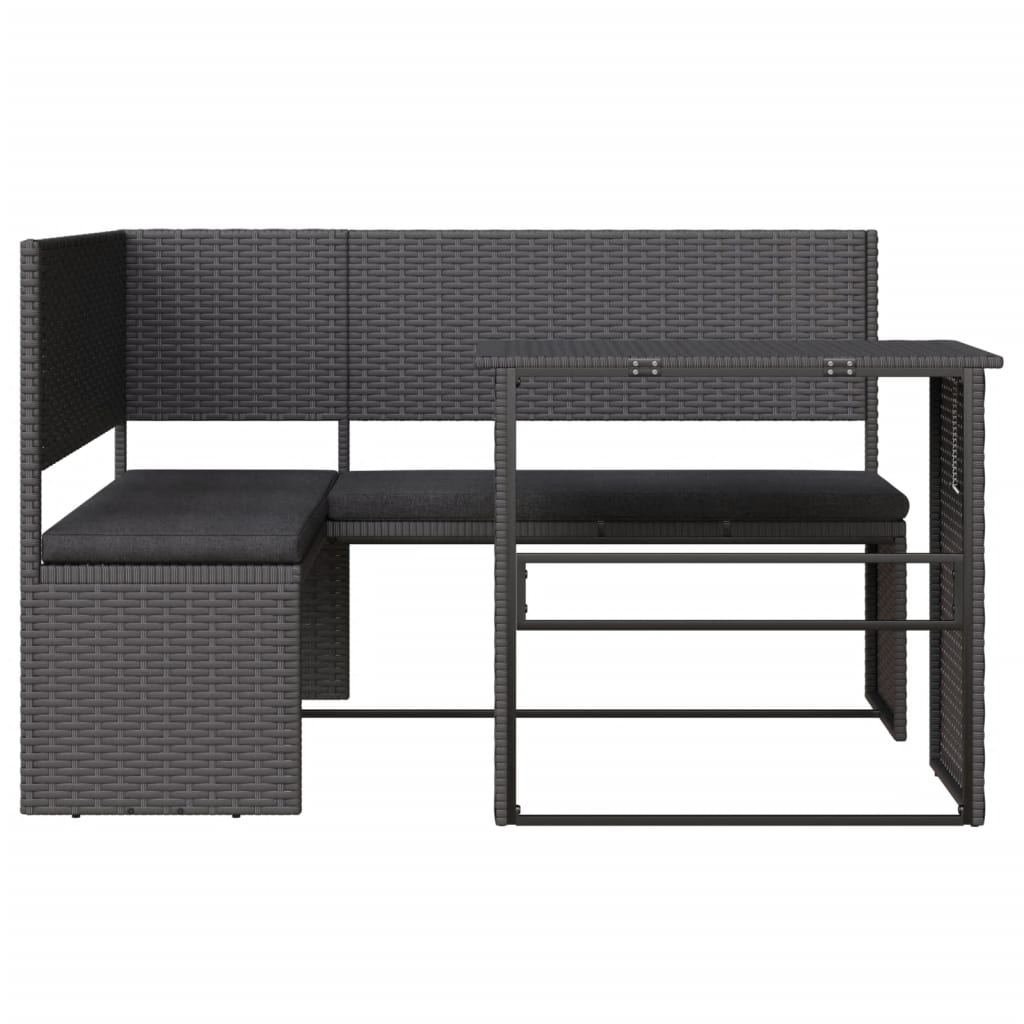vidaXL Sodo sofa su stalu/pagalvėlėmis, juoda, poliratanas, L formos