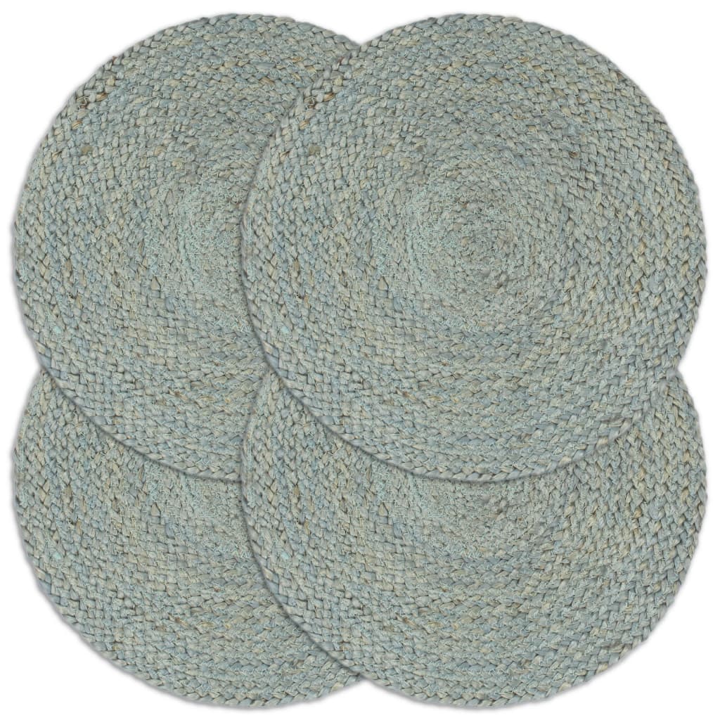 vidaXL Stalo kilimėliai, 4 vnt., žali, 38cm, džiutas, apvalūs