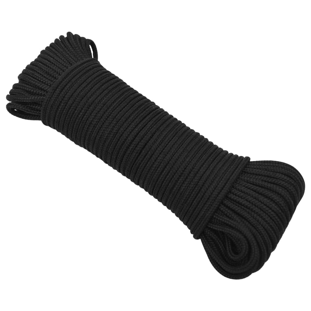 vidaXL Valties virvė, visiškai juoda, 3mm, 50m, polipropilenas