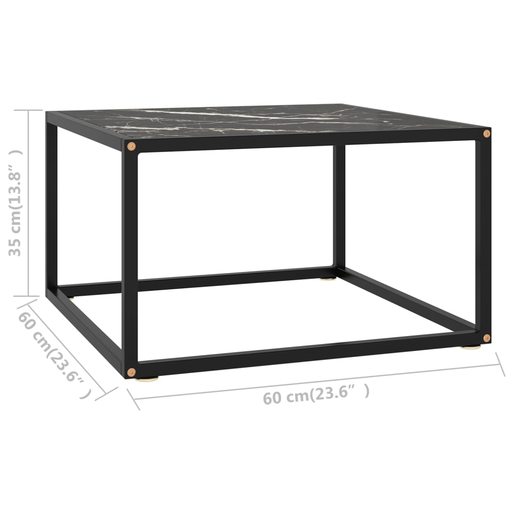 vidaXL Kavos staliukas su juodo marmuro stiklu, juodas, 60x60x35cm