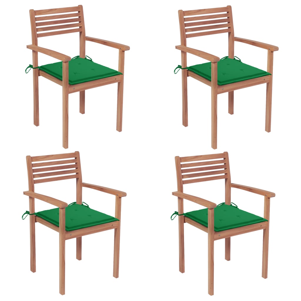 vidaXL Sodo kėdės su žaliomis pagalvėlėmis, 4vnt., tikmedžio masyvas