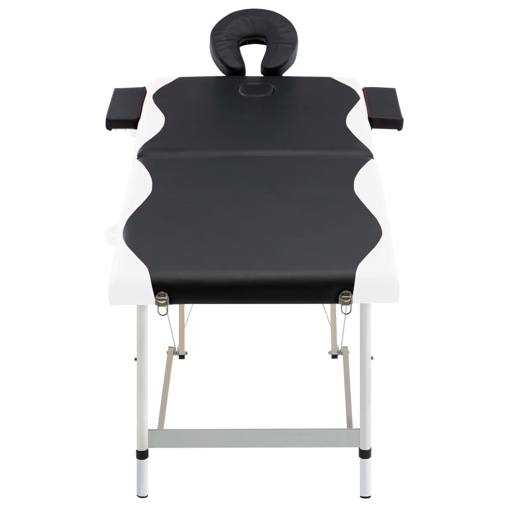 vidaXL Sulankstomas masažo stalas, juodas/baltas, aliuminis, 2 zonų