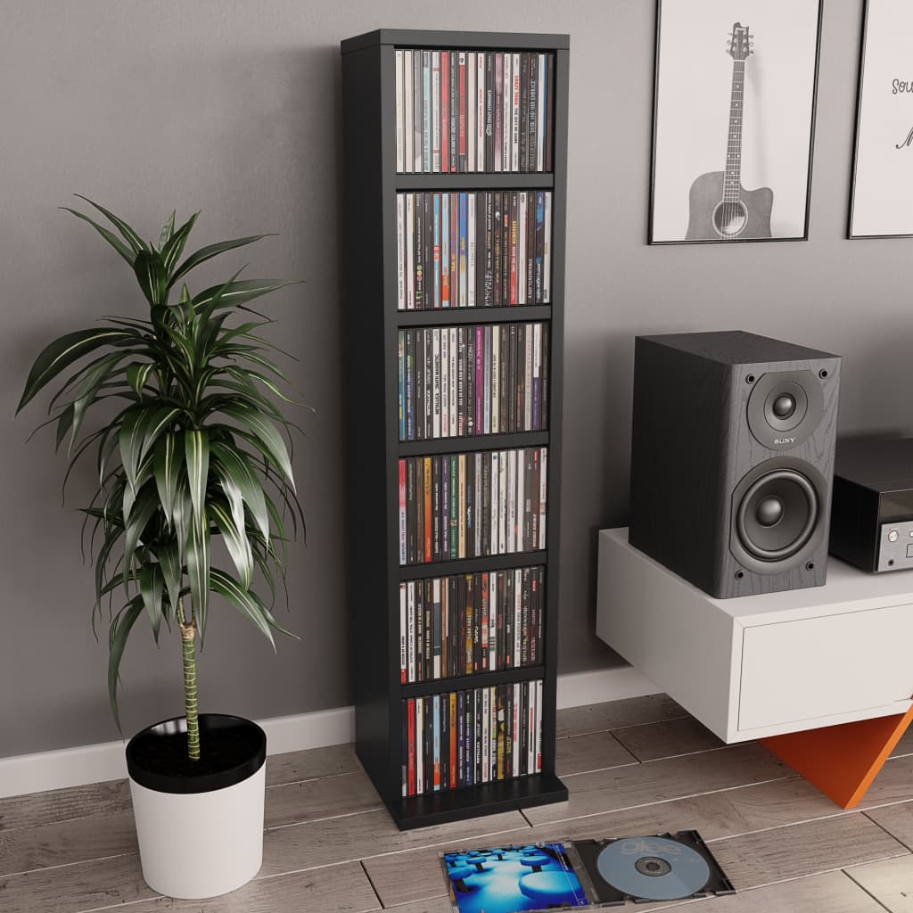 vidaXL Spintelė kompaktiniams diskams, juoda, 21x20x88cm, mediena