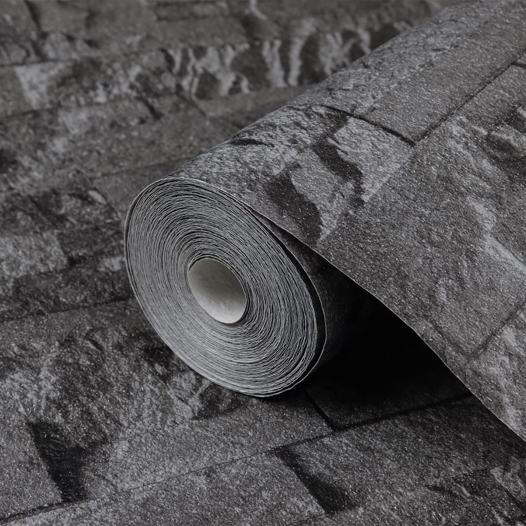 vidaXL Tapetai, juodos spalvos, 3D, akmens imitacijos