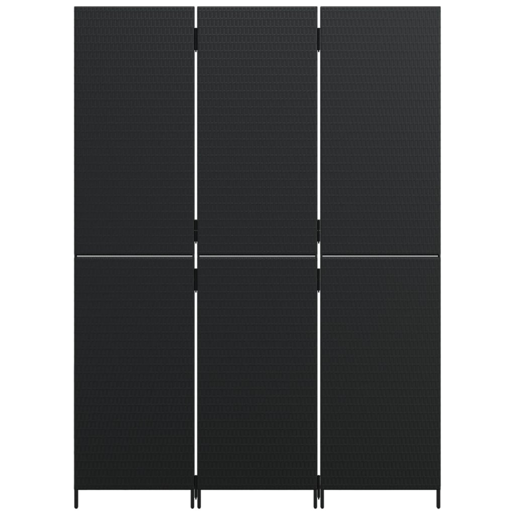 vidaXL Kambario pertvara, 3 segmentai, juodos spalvos, poliratanas