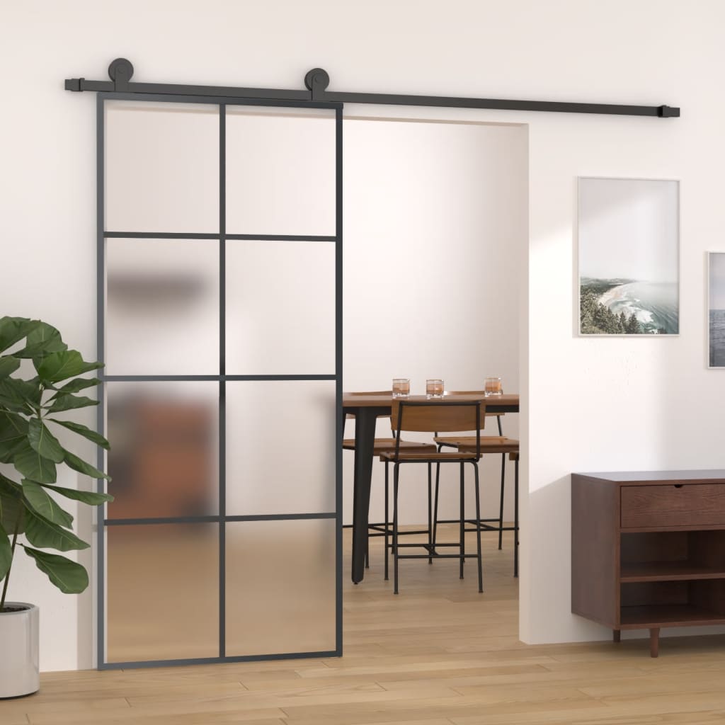 vidaXL Stumdomos durys, juodos, 90x205cm, aliuminis ir ESG stiklas