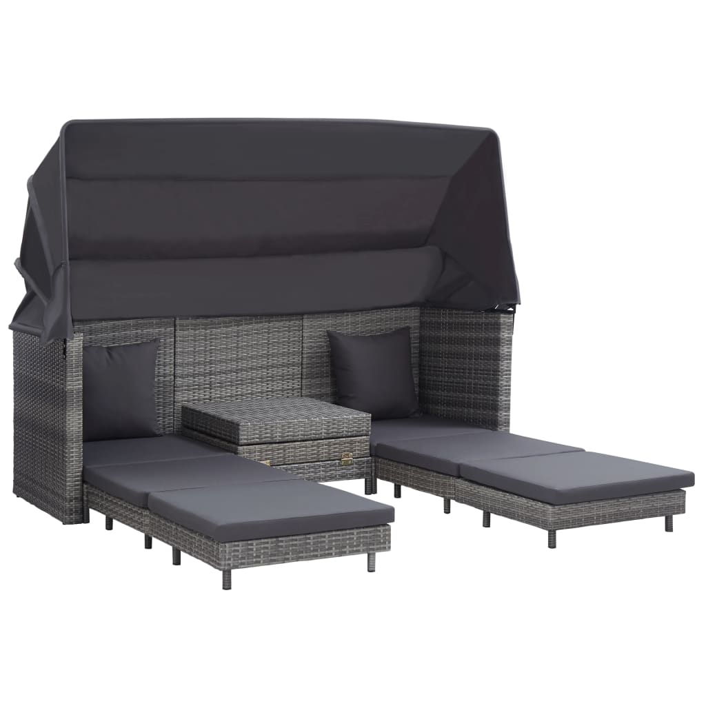 vidaXL Ištraukiama trivietė sofa-lova su stogeliu, pilka, poliratanas