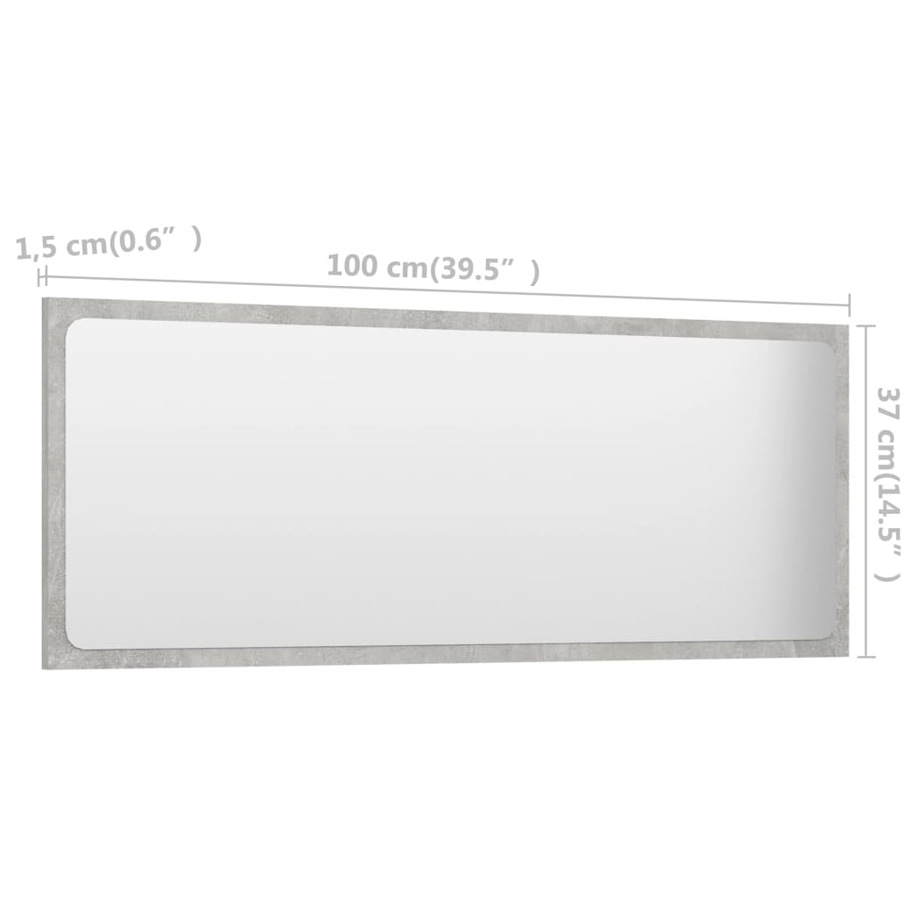 vidaXL Vonios kambario veidrodis, betono pilkas, 100x1,5x37cm, MDP