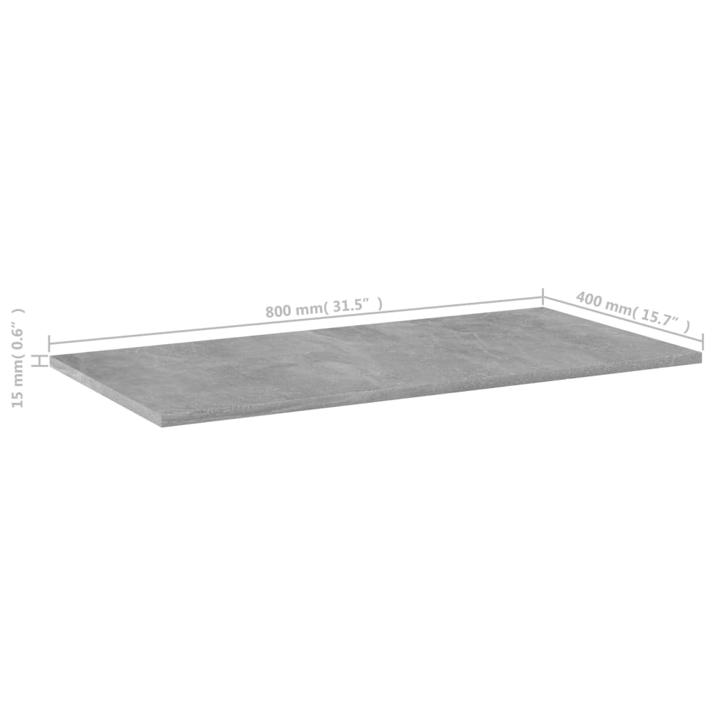 vidaXL Knygų lentynos plokštės, 8vnt., betono pilkos, 80x40x1,5cm, MDP