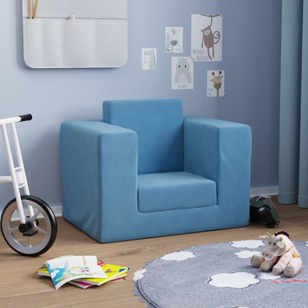 vidaXL Vaikiška sofa-lova, mėlynos spalvos, minkštas pliušas