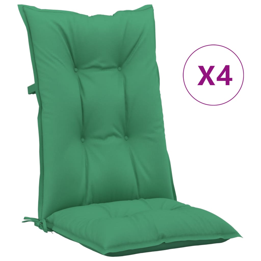 vidaXL Sodo kėdės pagalvėlės, 4vnt., žalios, 120x50x7cm, audinys