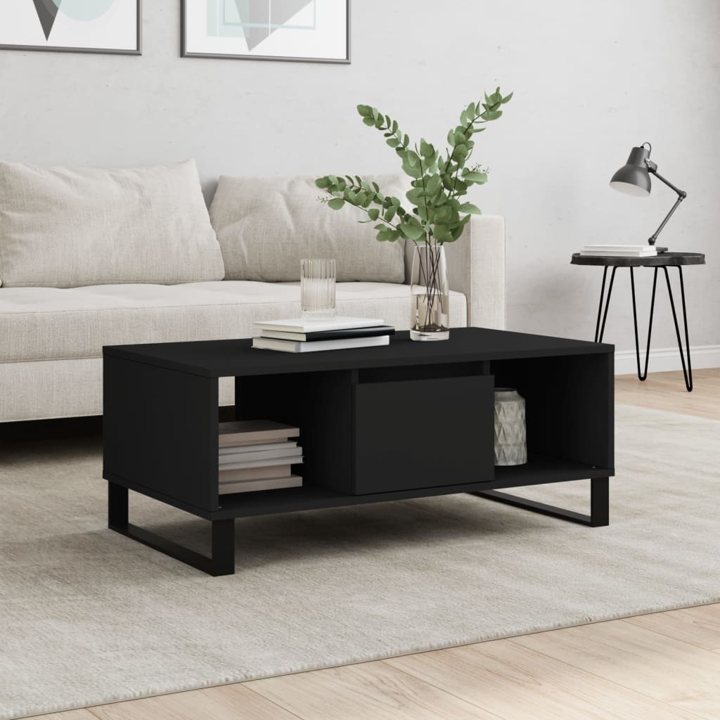 vidaXL Kavos staliukas, juodas, 90x50x36,5cm, apdirbta mediena