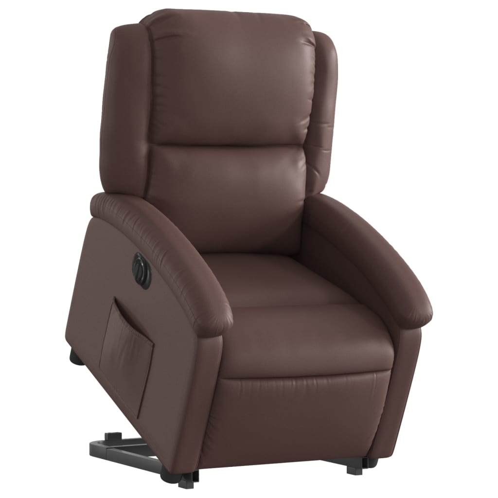 vidaXL Atsistojantis elektrinis krėslas, rudas, dirbtinė oda