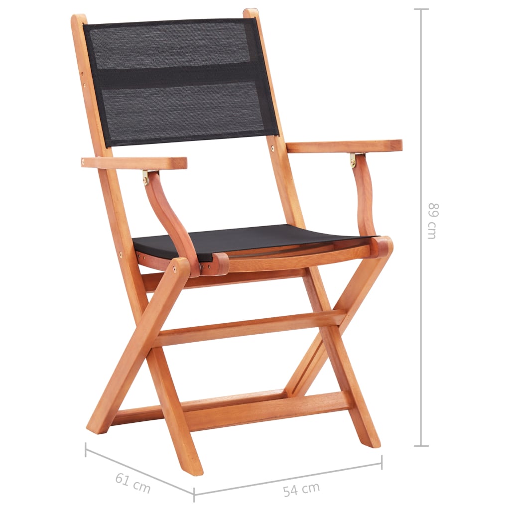 vidaXL Sodo kėdės, 2vnt., juodos, eukalipto masyvas ir tekstilenas