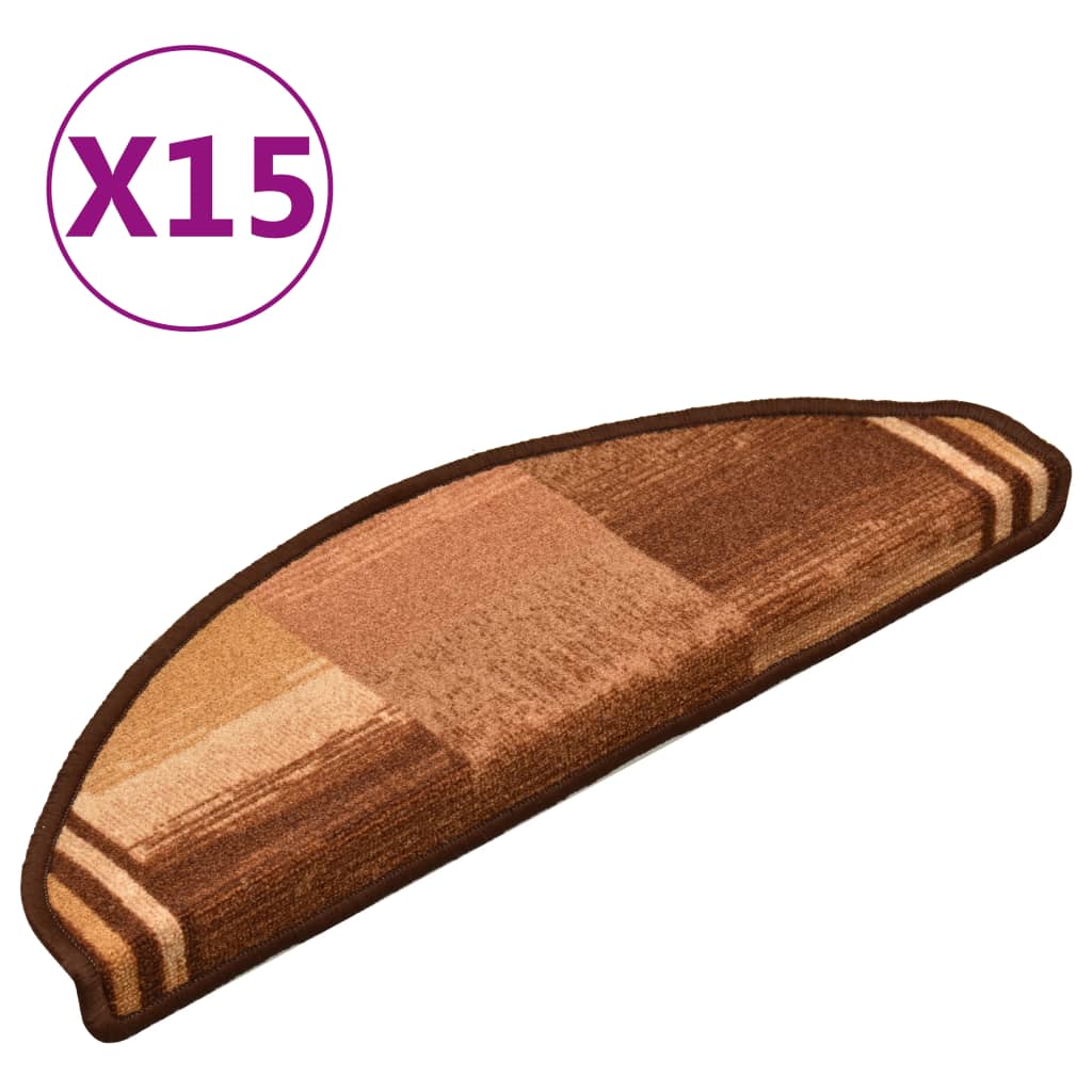 vidaXL Lipnūs laiptų kilimėliai, 15vnt., rudos spalvos, 65x21x4cm