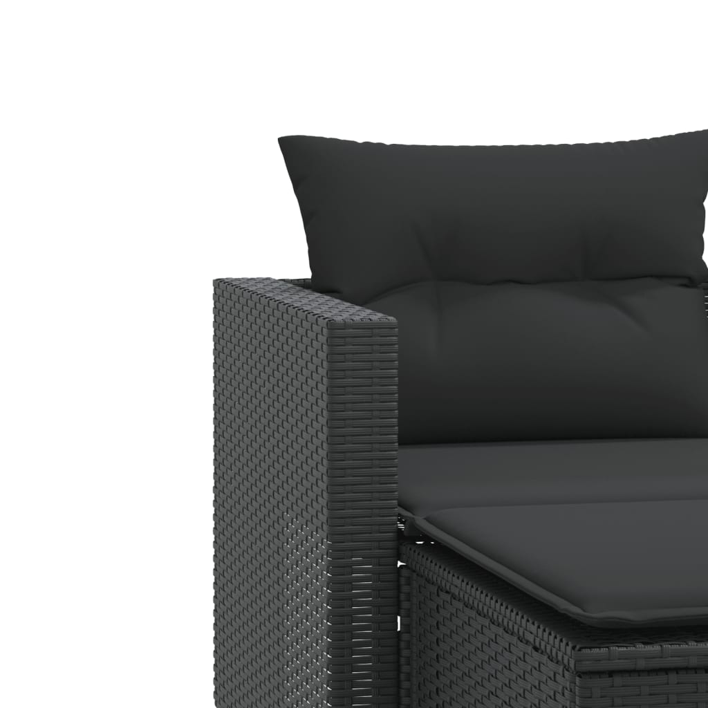 vidaXL Dvivietė sodo sofa su taburetėmis, juodos spalvos, poliratanas