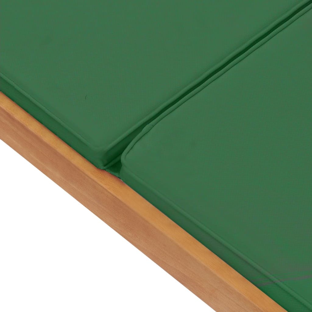 vidaXL Saulės gultas su čiužiniu, žalias, tikmedžio medienos masyvas