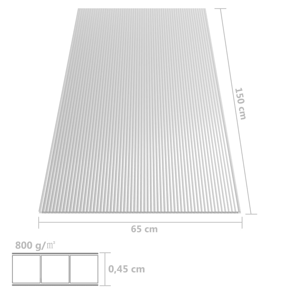 vidaXL Polikarbonato lakštai, 2vnt., 150x65cm, 4,5mm