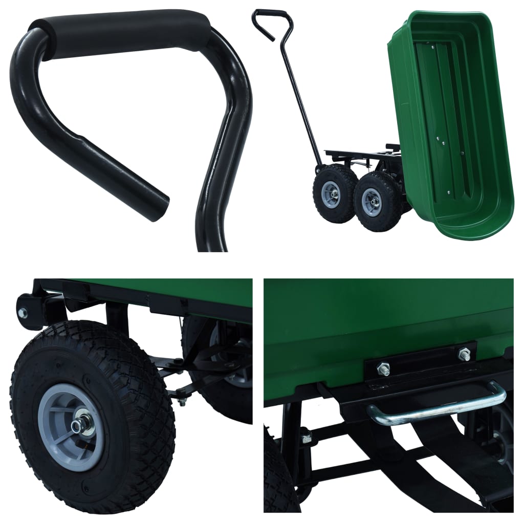 vidaXL Paverčiamas rankinis sodo vežimėlis, žalios spalvos, 300kg, 75l