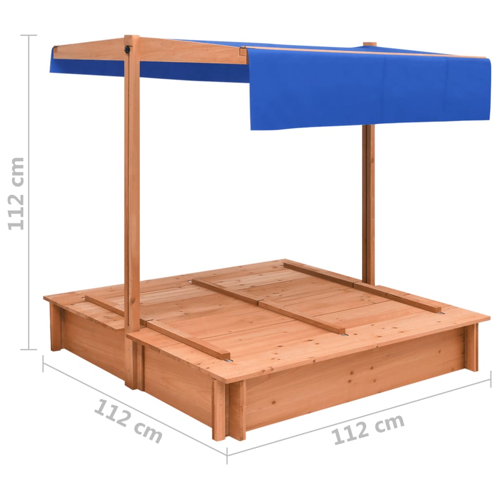 vidaXL Smėlio dėžė su stogeliu, 112x112x112cm, eglės mediena