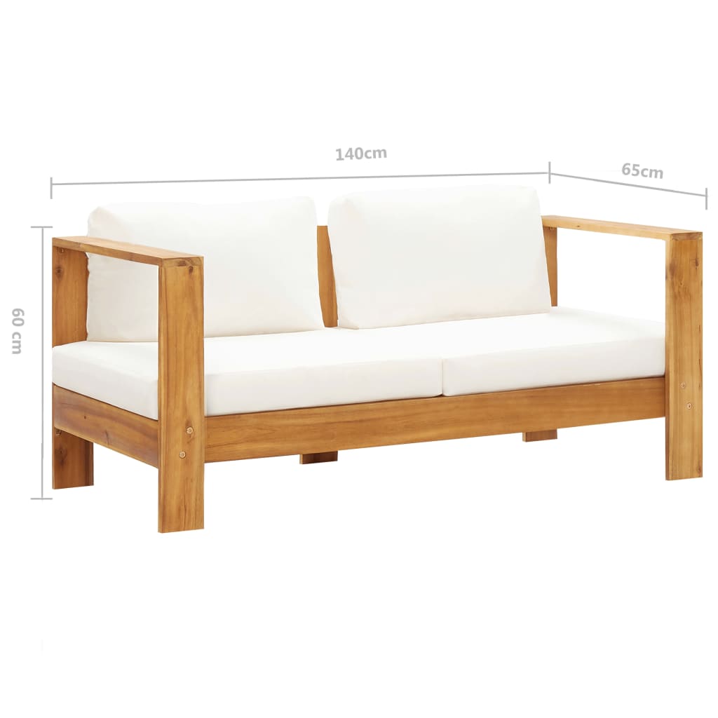 vidaXL Sodo sofa su pagalvėlėmis, kreminė balta, 140cm, akacija