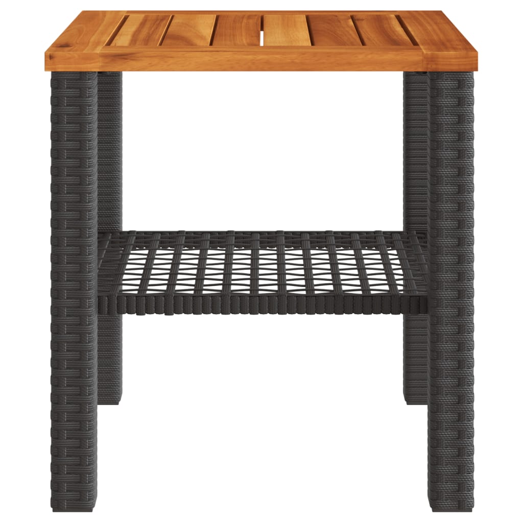 vidaXL Sodo stalas, juodas, 40x40x42cm, poliratanas/akacijos mediena