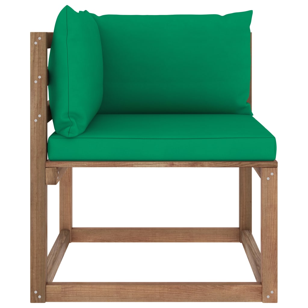 vidaXL Kampinė sodo sofa iš palečių su žaliomis pagalvėlėmis