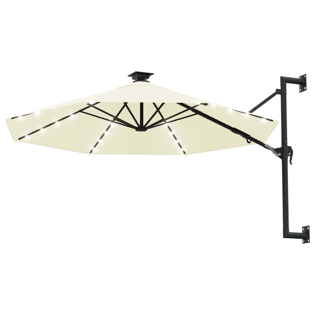 vidaXL Prie sienos montuojamas skėtis su LED/stulpu, smėlio, 300cm