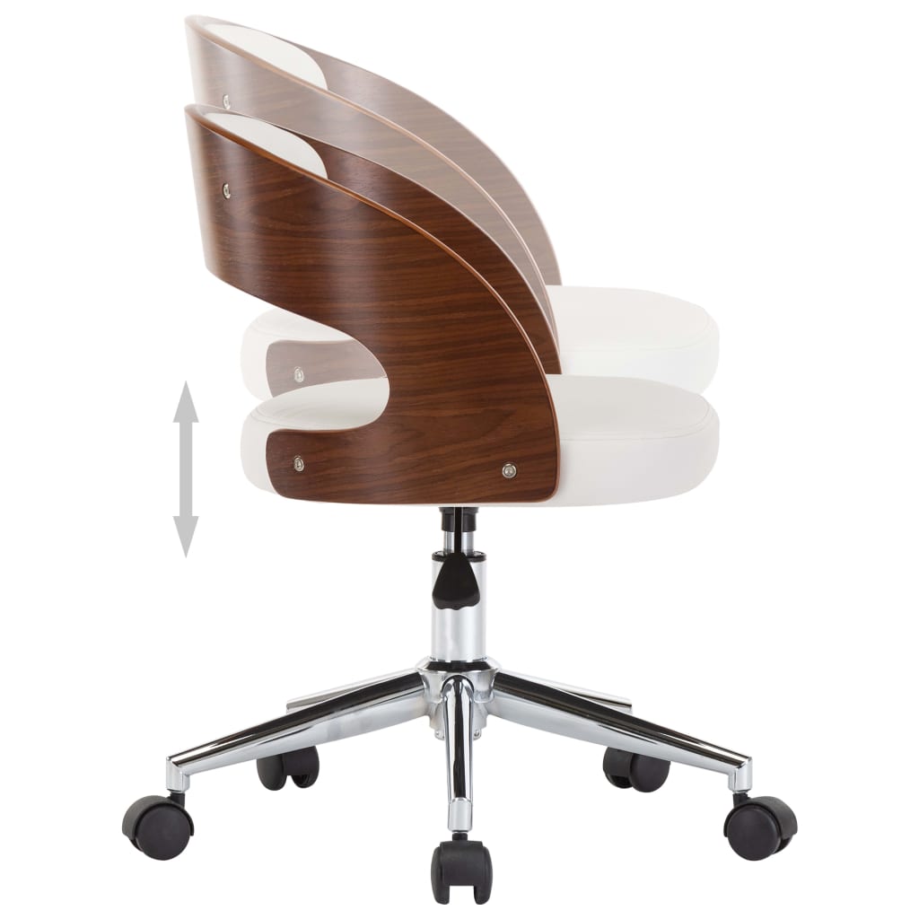 vidaXL Pasukama valgomojo kėdė, balta, lenkta mediena ir dirbtinė oda
