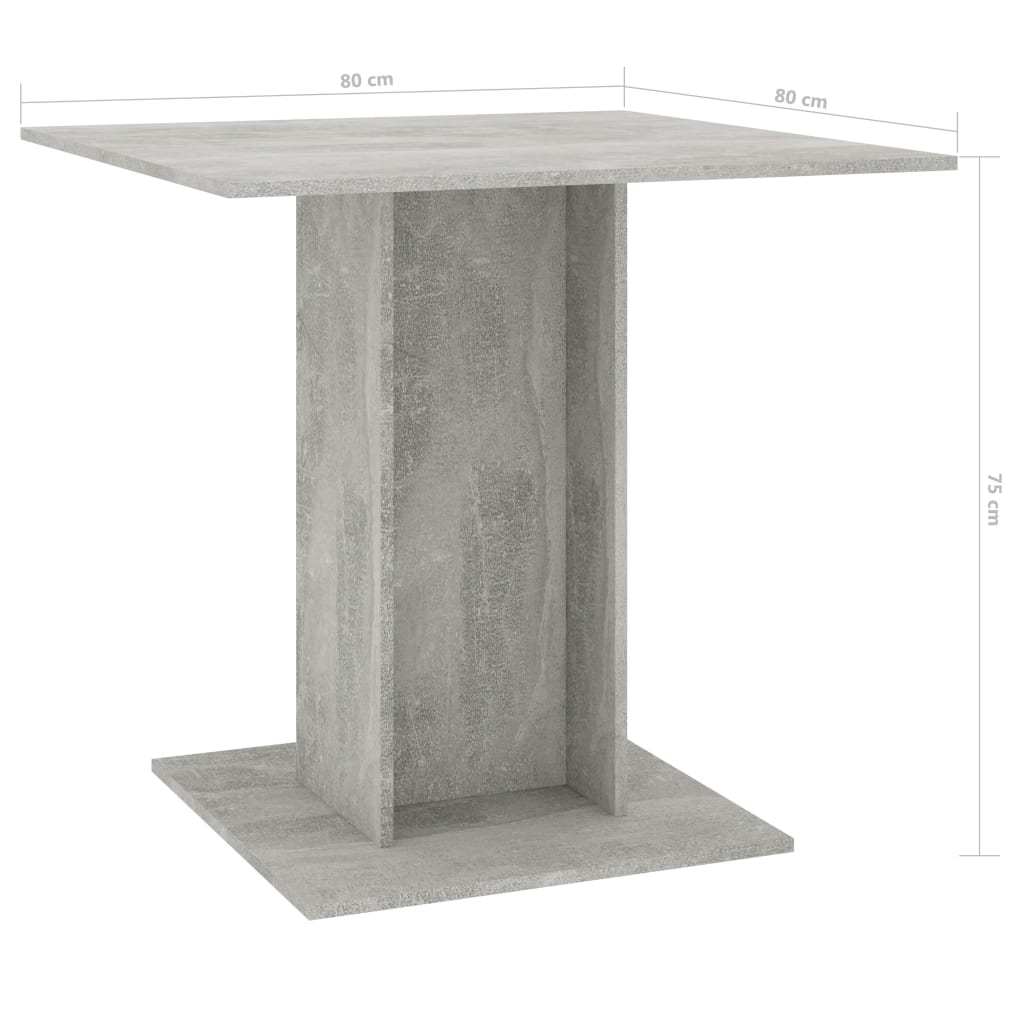 vidaXL Valgomojo stalas, betono pilkos spalvos, 80x80x75 cm, MDP