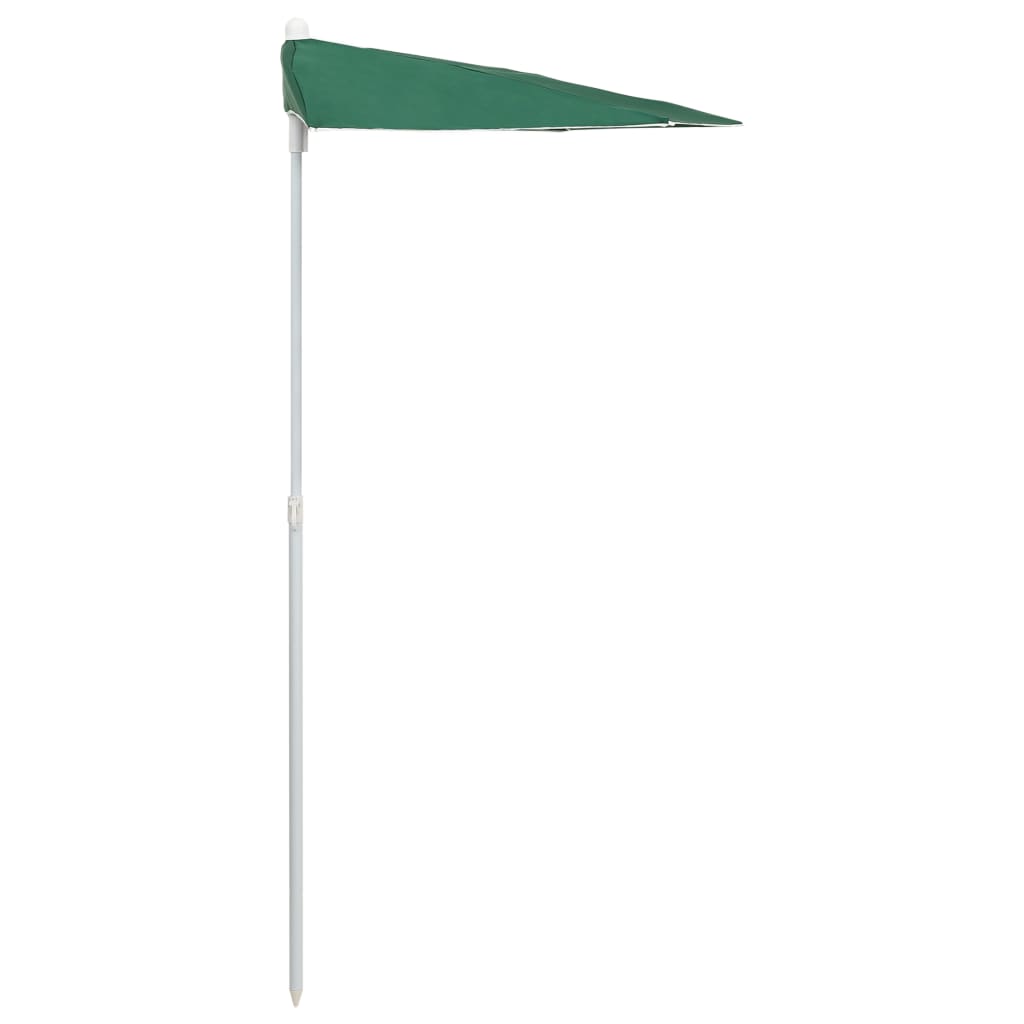 vidaXL Pusapvalis sodo skėtis su stulpu, žalios spalvos, 180x90cm