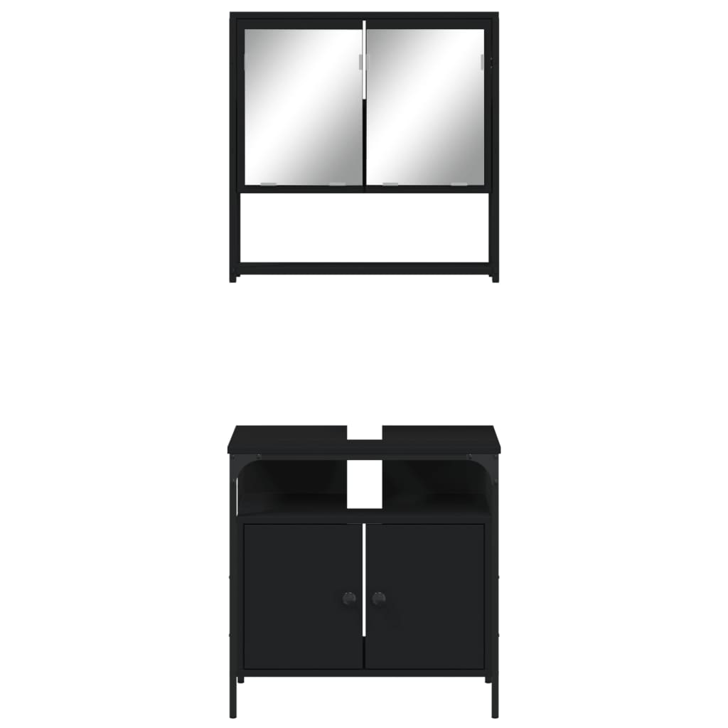 vidaXL Vonios baldų komplektas, 2 dalių, juodas, apdirbta mediena