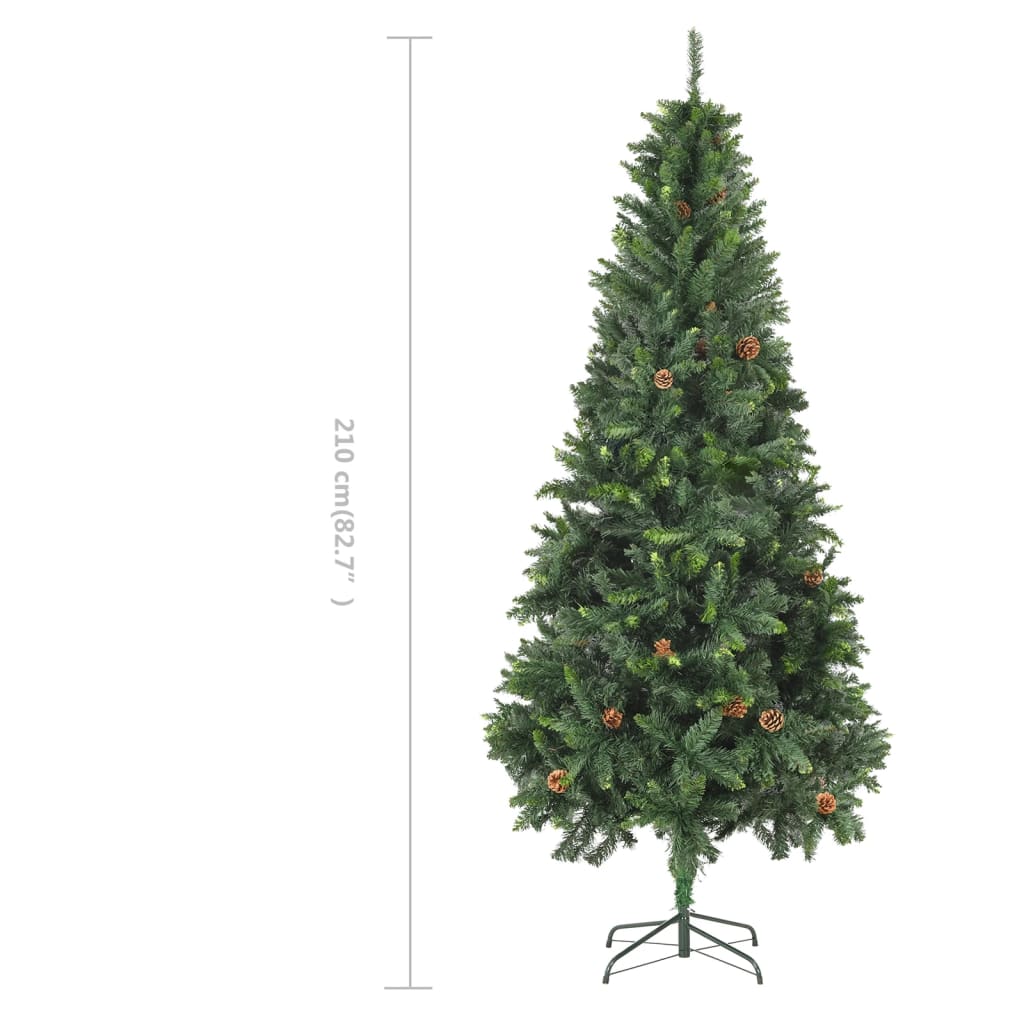 vidaXL Dirbtinė kalėdinė eglutė su kankorėžiais, žalios sp., 210cm