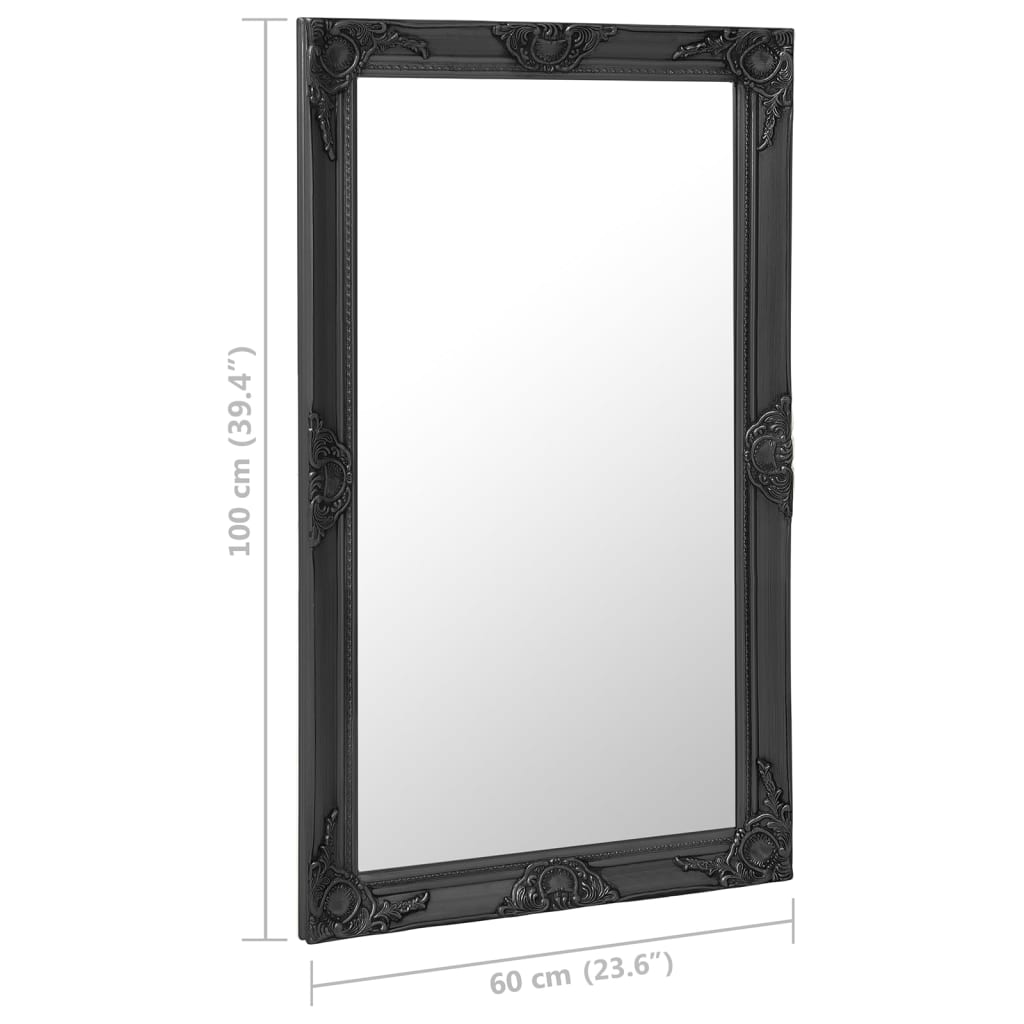 vidaXL Sieninis veidrodis, juodos spalvos, 60x100cm, barokinis stilius