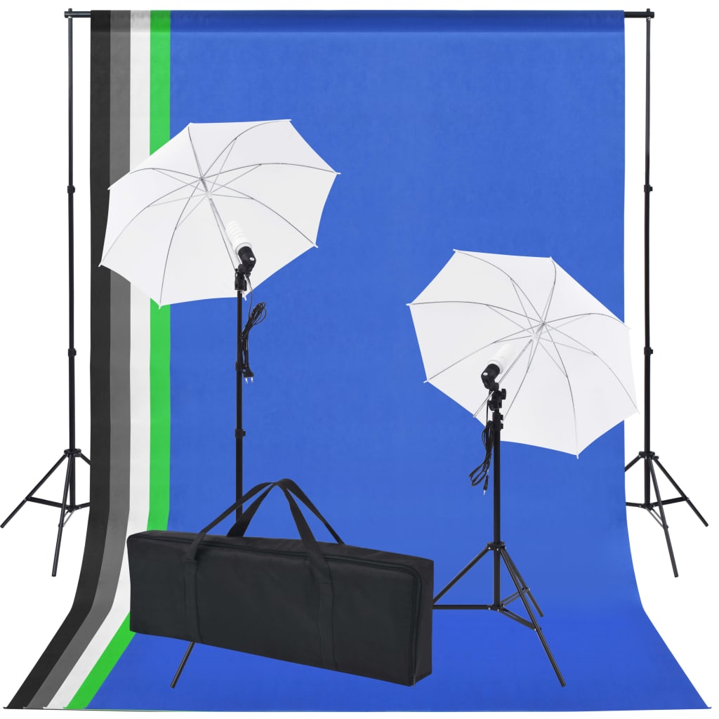 vidaXL Fotostudijos rinkinys: 5 spalvoti fonai ir 2 skėčiai