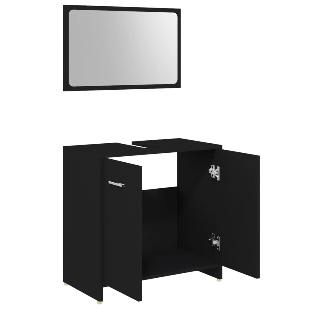 vidaXL Vonios kambario baldų komplektas, 4 dalių, juodos spalvos, MDP