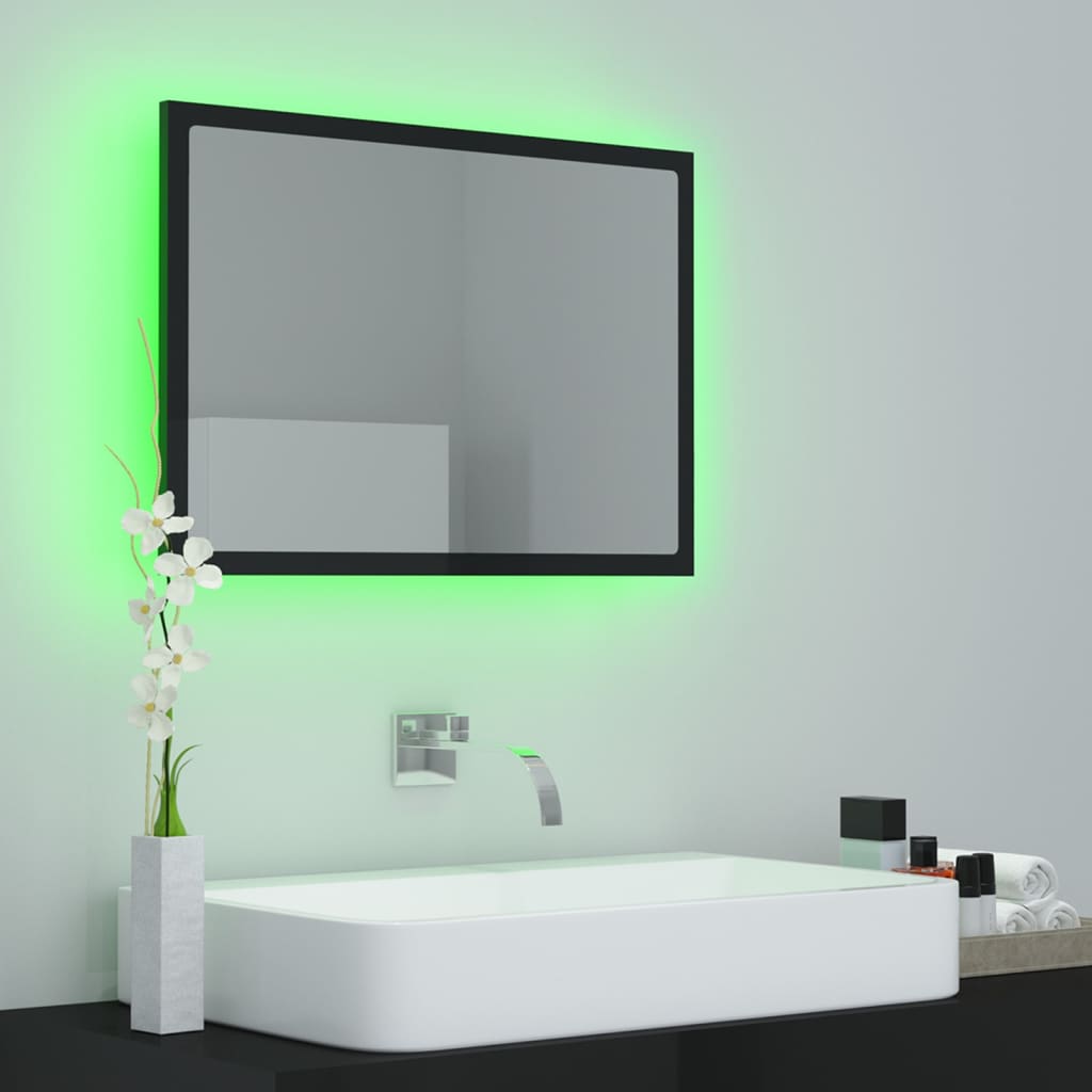 vidaXL Vonios LED veidrodis, juodas, 60x8,5x37cm, akrilas, blizgus