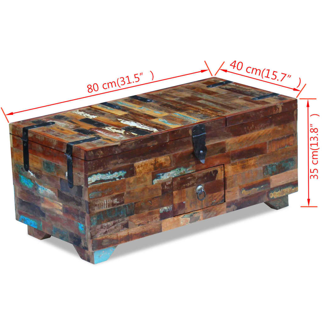vidaXL Kavos staliukas, skrynia, perdirbtos medienos masyvas, 80x40x35 cm