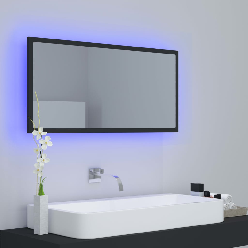 vidaXL Vonios kambario LED veidrodis, pilkas, 90x8,5x37cm, akrilas