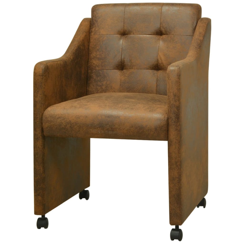vidaXL Valgomojo kėdės, 6vnt., rudos, dirbtinė oda
