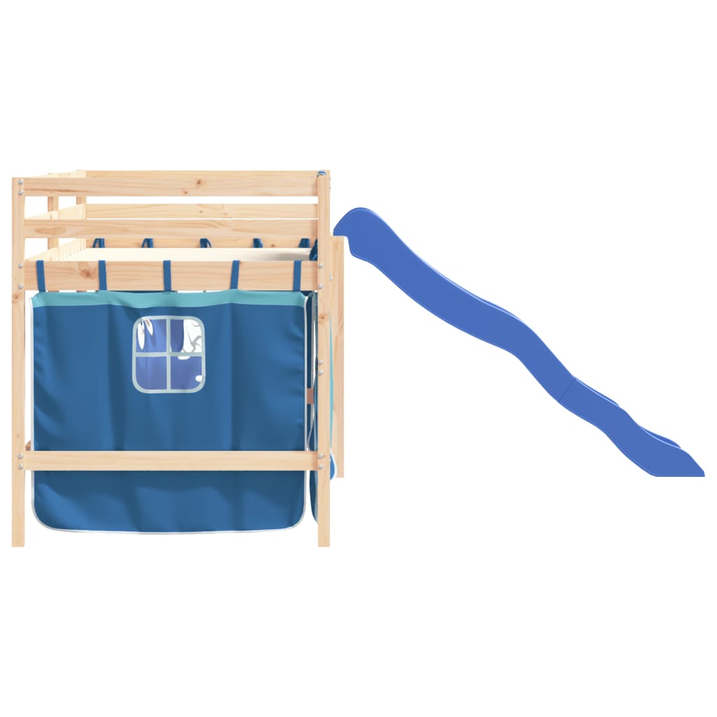 vidaXL Aukšta vaikiška lova su užuolaidomis, mėlyna, 90x190cm, pušis