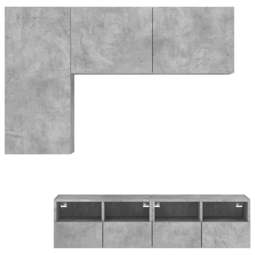 vidaXL Sieninė TV sekcija, 4 dalių, betono pilka, apdirbta mediena