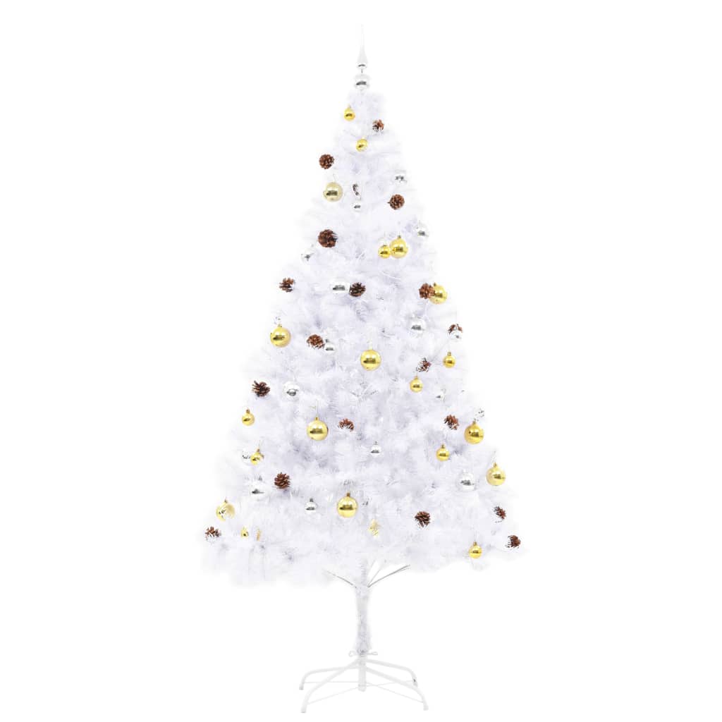 vidaXL Dirbtinė apšviesta Kalėdų eglutė su žaisliukais, balta, 210cm